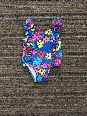 Harper Canyon Baby Girl Bright Blue Floral Ruffle One-Piece Swimsuit